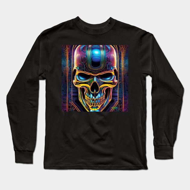 Groovy Cyber Skulls – Trippy Vibes 45 Long Sleeve T-Shirt by Benito Del Ray